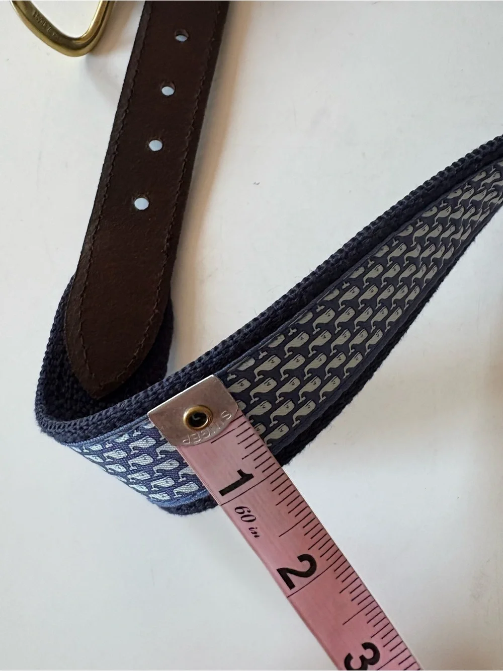 Vineyard Vines || Boys' Classic Whale Canvas Club Belt Logo Navy Blue Brown 24